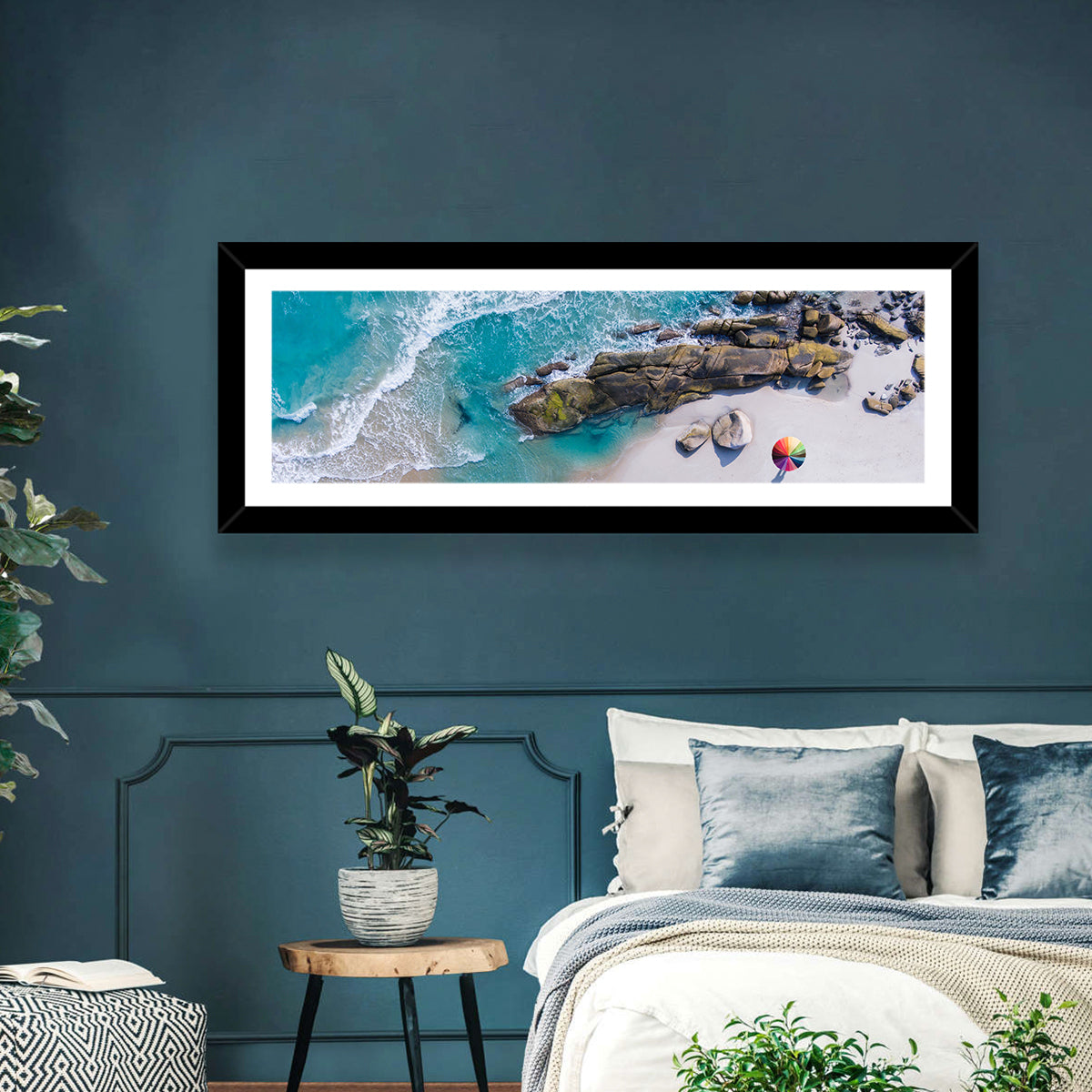 Aerial Beach with Rainbow Umbrella Wall Art