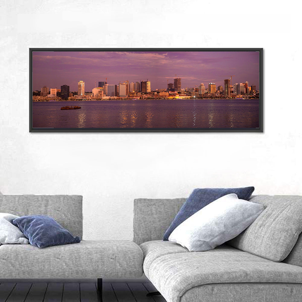 Luanda Skyline at Dusk Wall Art in a room, panoramic