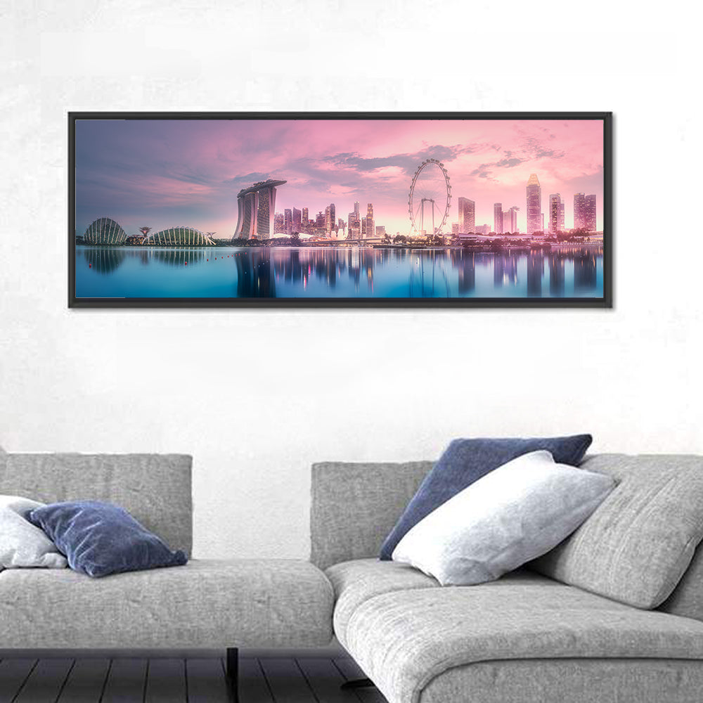 Marina Bay Skyline Wall Art in a room, panoramic