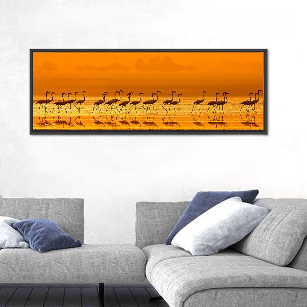 Flamingo Line at Golden Hour Wall Art