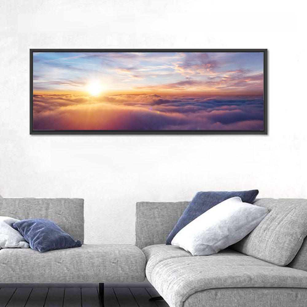 Sunrise Cloudscape Wall Art in a room, panoramic