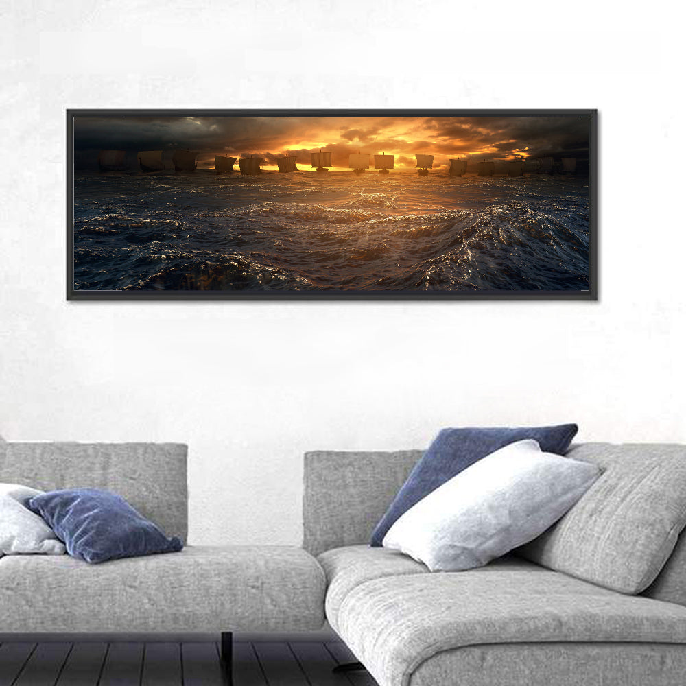 Viking Longships at Sunset Wall Art