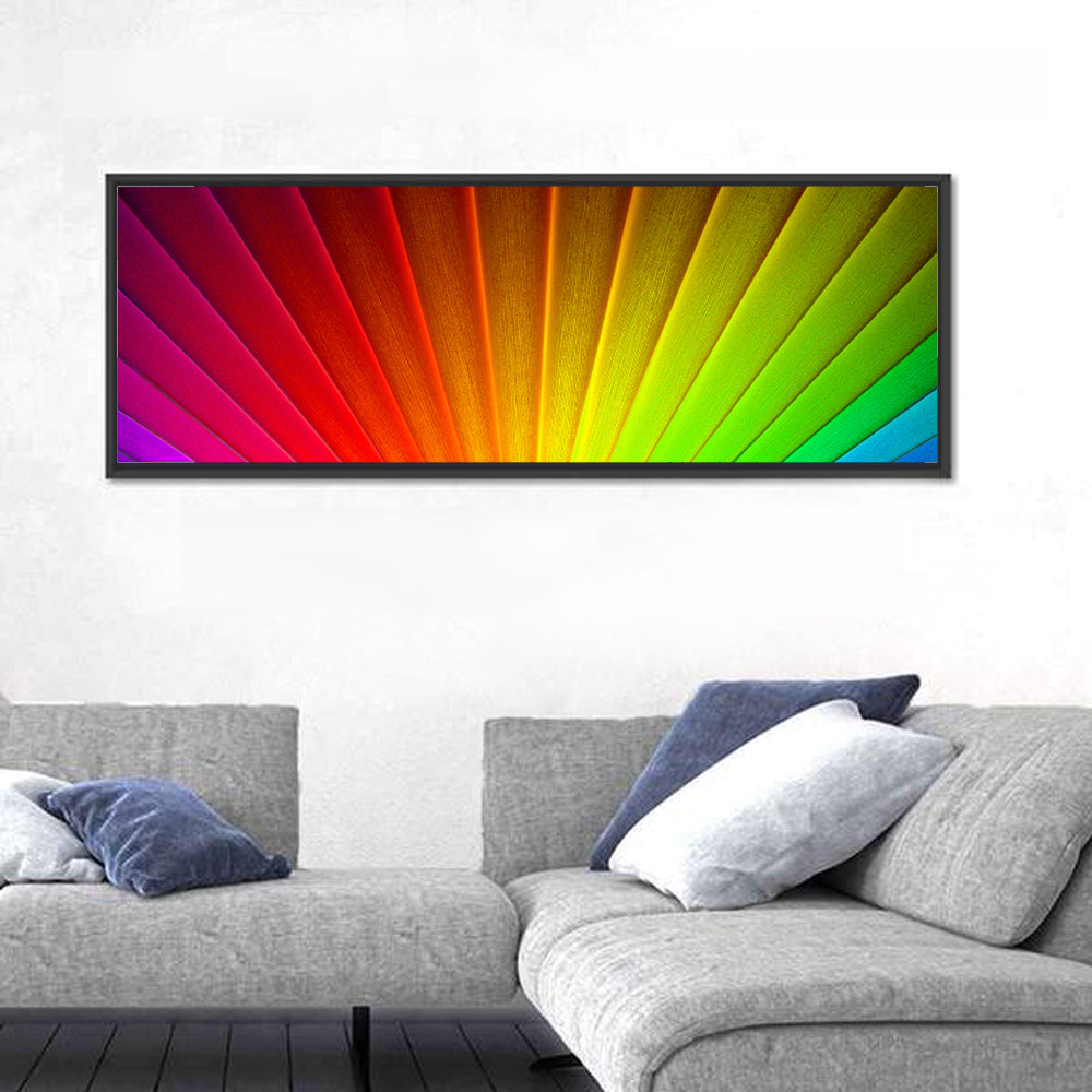 Geometric Rainbow Rays Wall Art in a room, panoramic