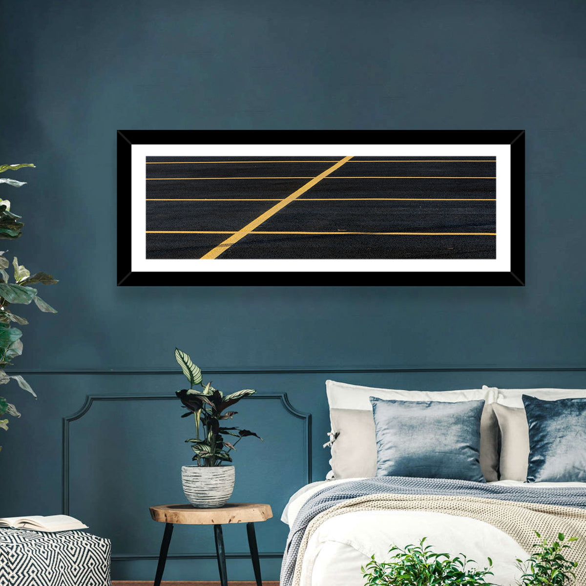 Parking Lot Lines Wall Art in a room, panoramic