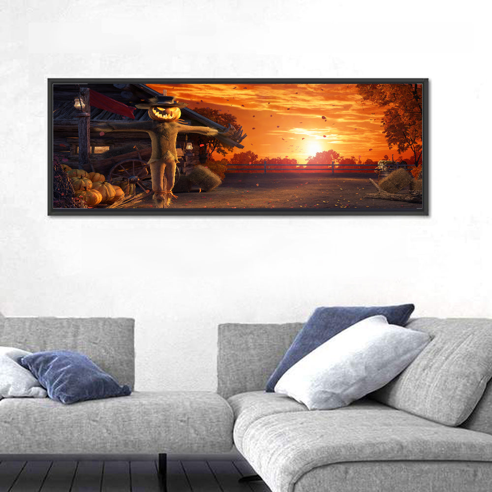 Glowing Pumpkin Scarecrow at Dusk Wall Art