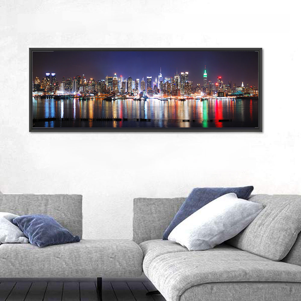 New York Skyline Mirror Reflection at Night Wall Art
