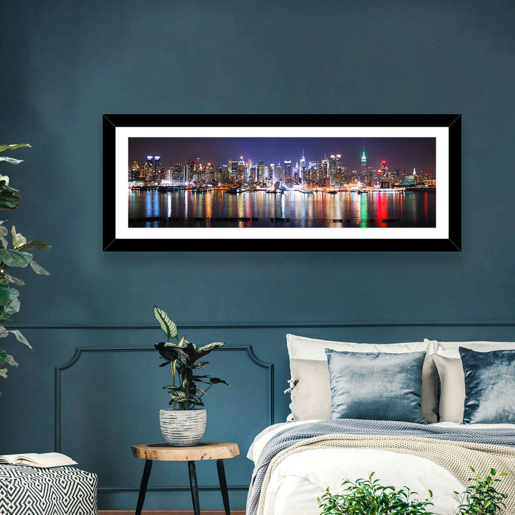 New York Skyline Mirror Reflection at Night Wall Art