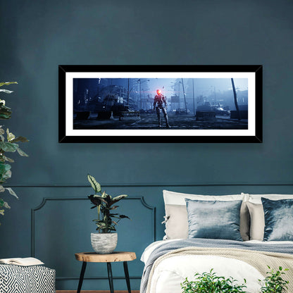 Alien Robot in Ruined City Wall Art