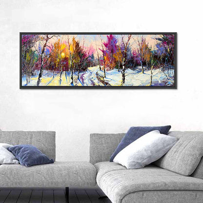 Snowy Birch Path at Sunset Wall Art