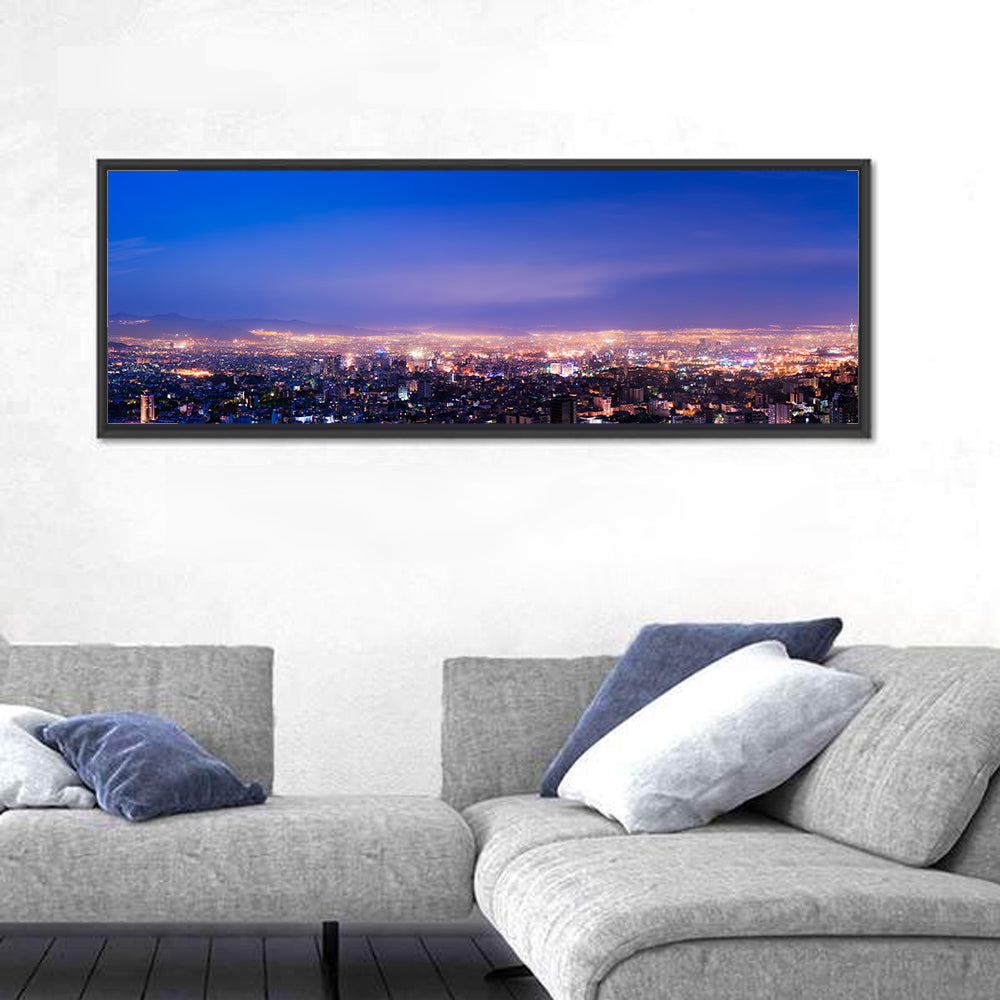 Tehran Nightscape Wall Art in a room, panoramic