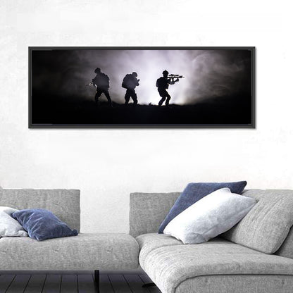 Three Soldiers Silhouette in Fog Wall Art