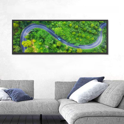 Blue Car on Summer Forest Road Wall Art