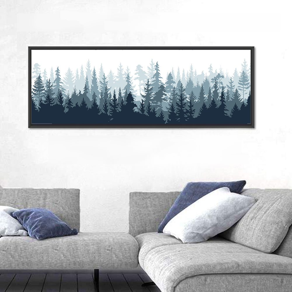 Misty Blue Pine Silhouette Wall Art