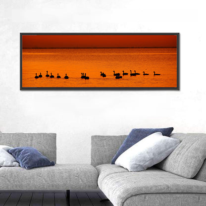 Geese Silhouettes at Orange Sunset Wall Art