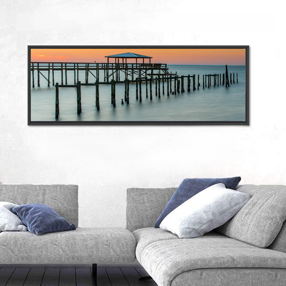Fairhope Pier at Sunset Wall Art in a room, panoramic