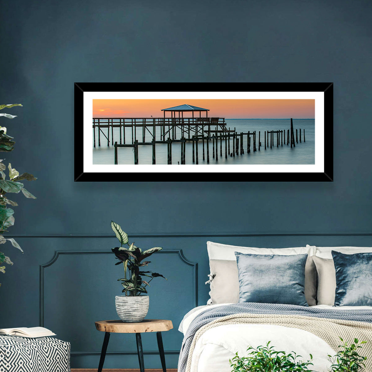 Fairhope Pier at Sunset Wall Art in a room, panoramic