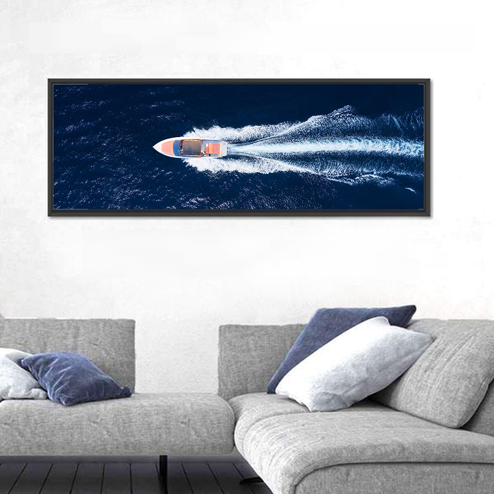 Sleek Speedboat Over Navy Sea Wall Art