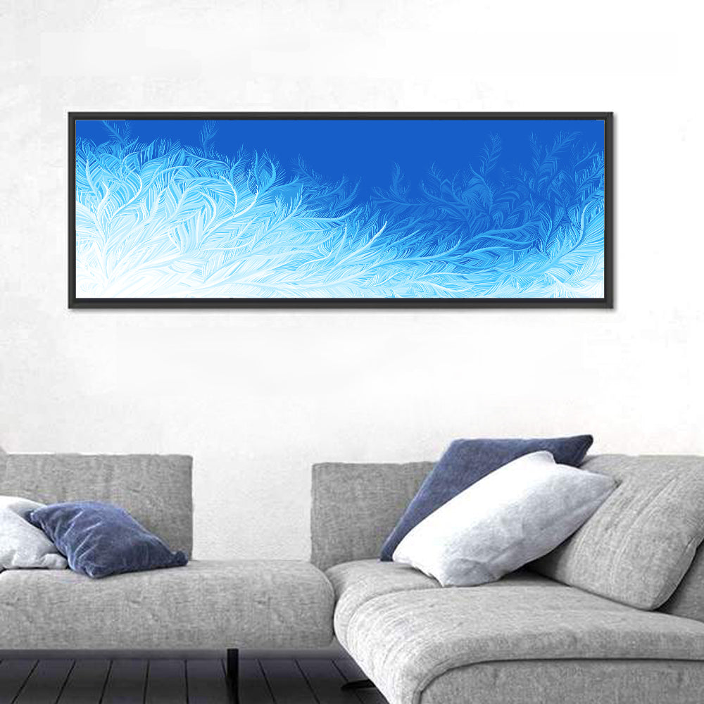 Curly Ice Crystals Wall Art in a room, panoramic