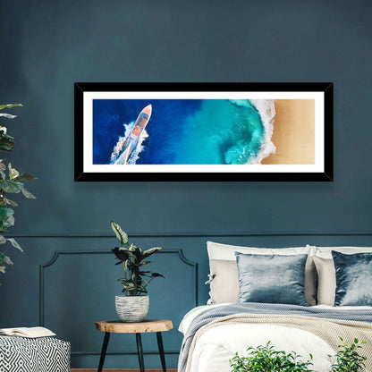 Speed Boat Over Turquoise Beach Wall Art