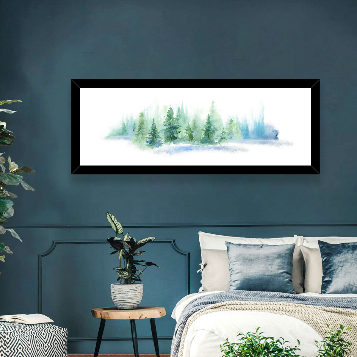 Misty Pine Forest Watercolor Wall Art