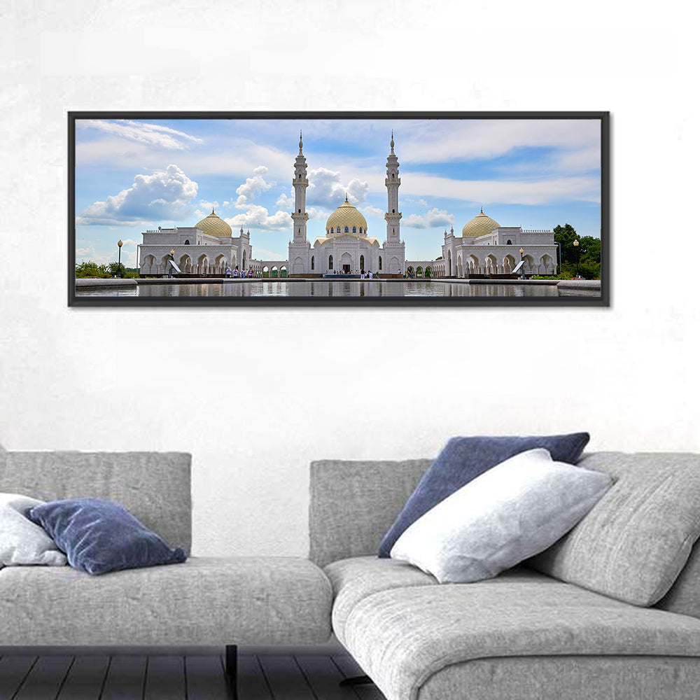 Bolgar White Mosque Reflection Wall Art in a room, panoramic