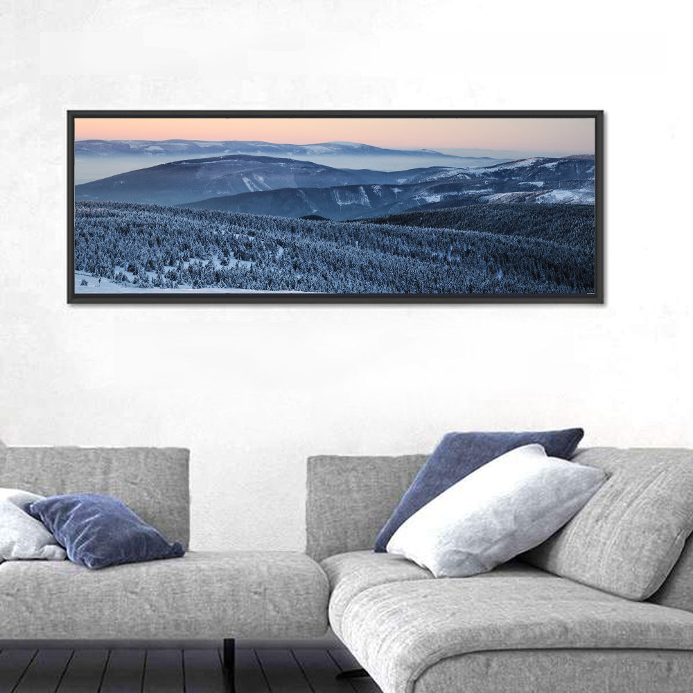 Jeseníky Winter Mist Wall Art in a room, panoramic