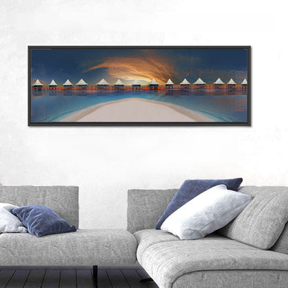 Overwater Bungalows at Golden Dusk Wall Art