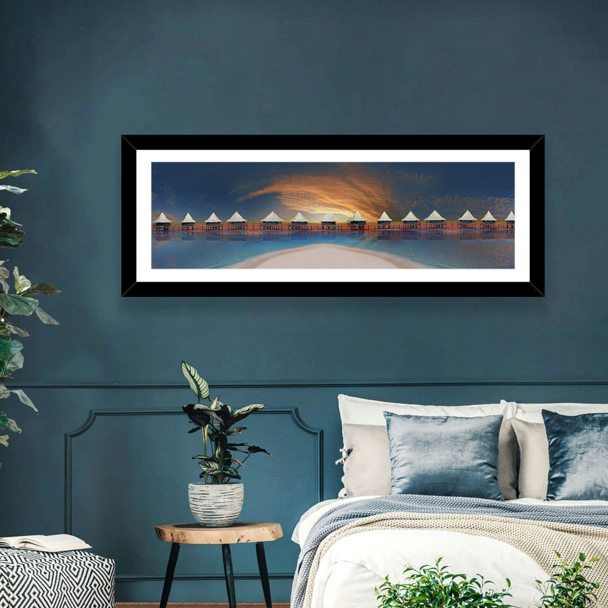 Overwater Bungalows at Golden Dusk Wall Art