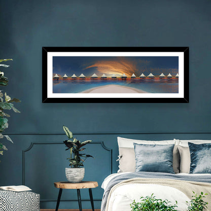 Overwater Bungalows at Golden Dusk Wall Art