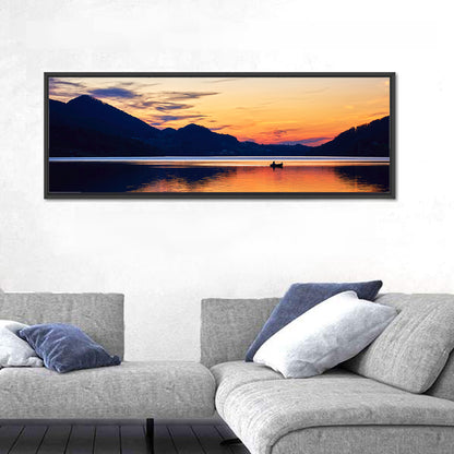 Lake Fuschl Sunset with Boat Wall Art