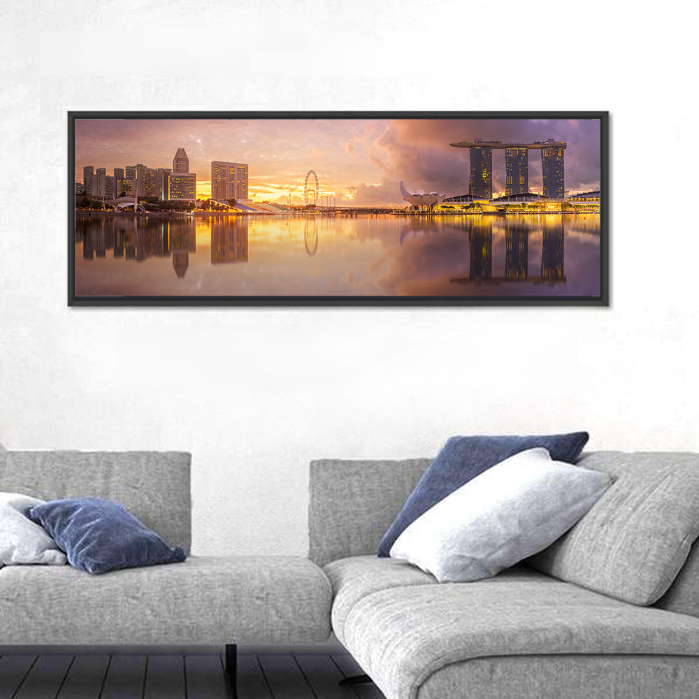 Marina Bay Skyline at Dusk Wall Art in a room, panoramic