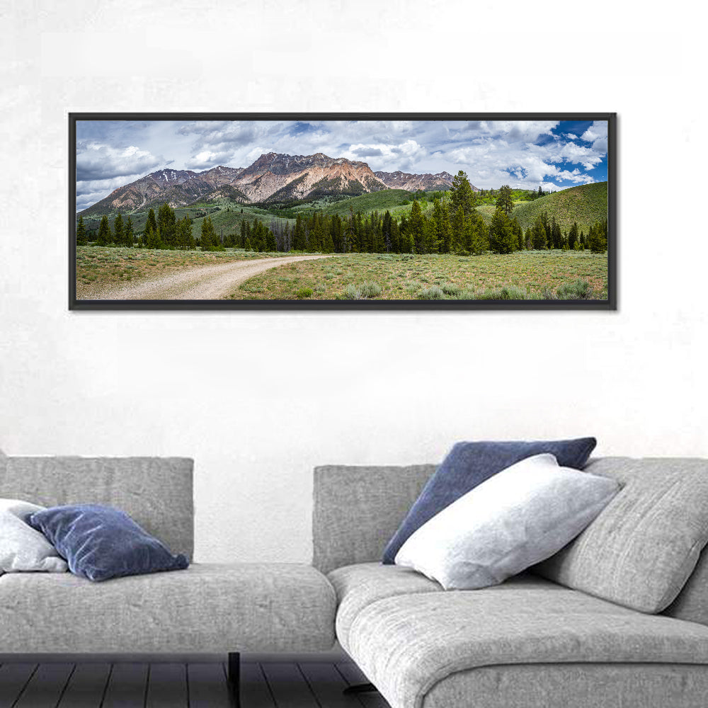 Boulder Peak Idaho View Wall Art in a room, panoramic