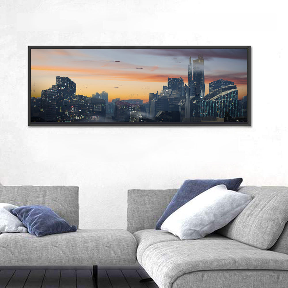 Futuristic City Skyline at Dusk Wall Art