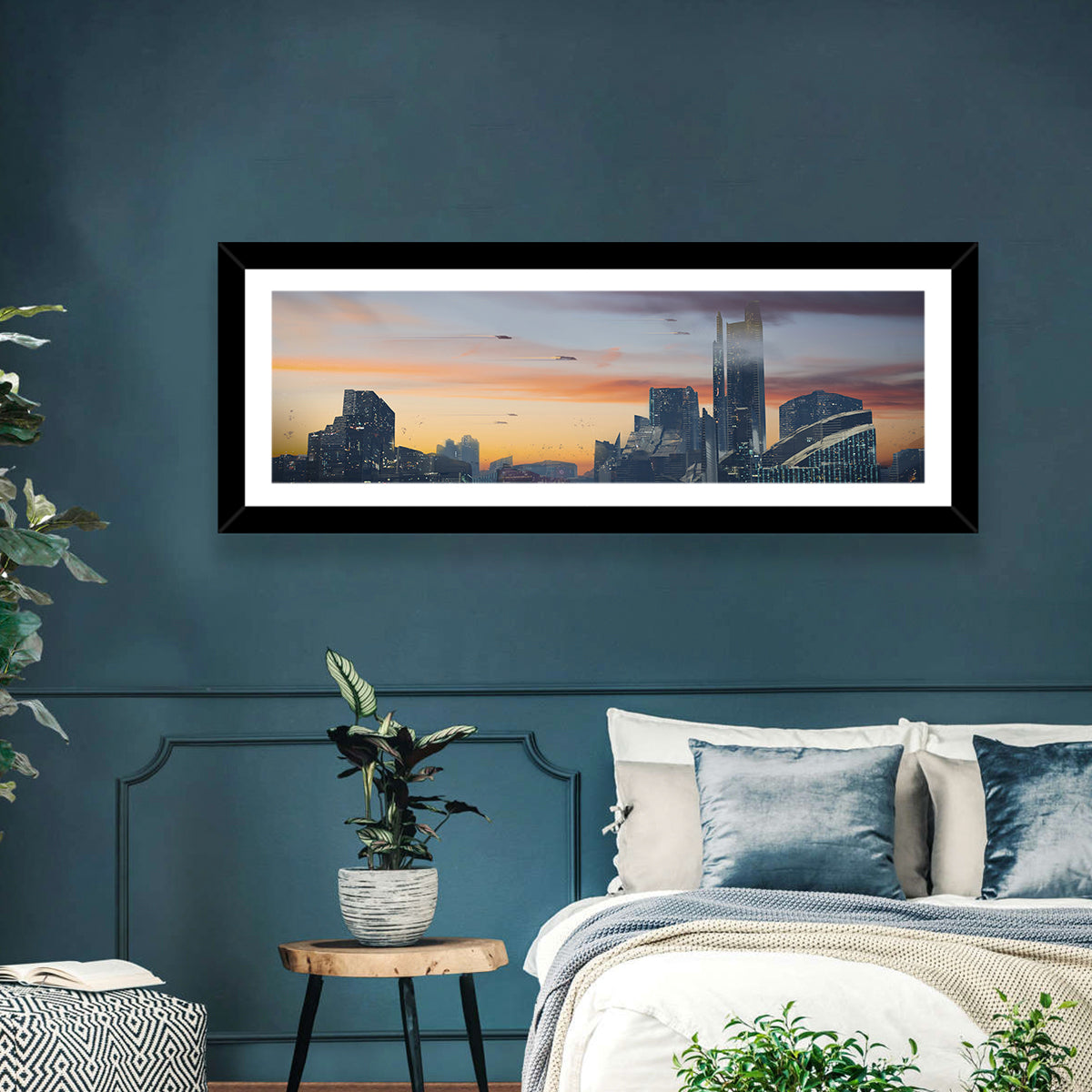 Futuristic City Skyline at Dusk Wall Art