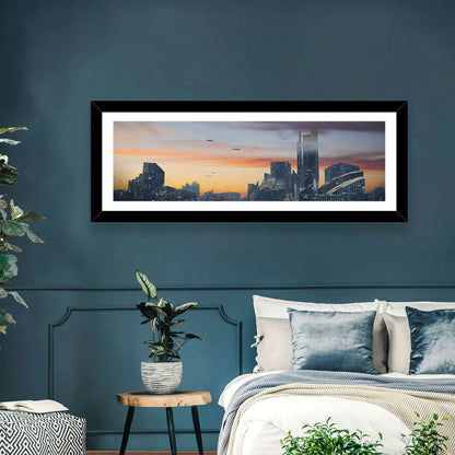 Futuristic City Skyline at Dusk Wall Art