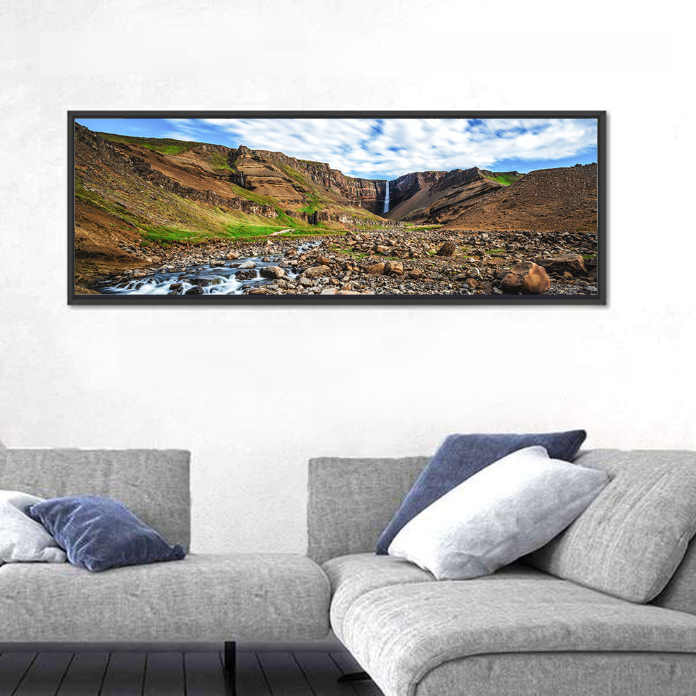 Hengifoss Waterfall Wall Art in a room, panoramic