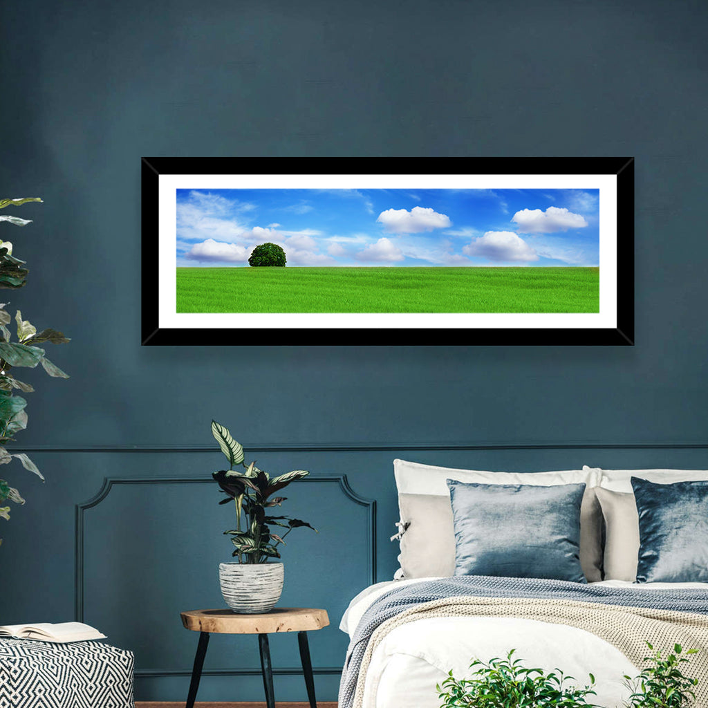 Solitary Tree Over Green Meadow Wall Art