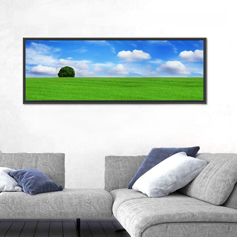 Solitary Tree Over Green Meadow Wall Art