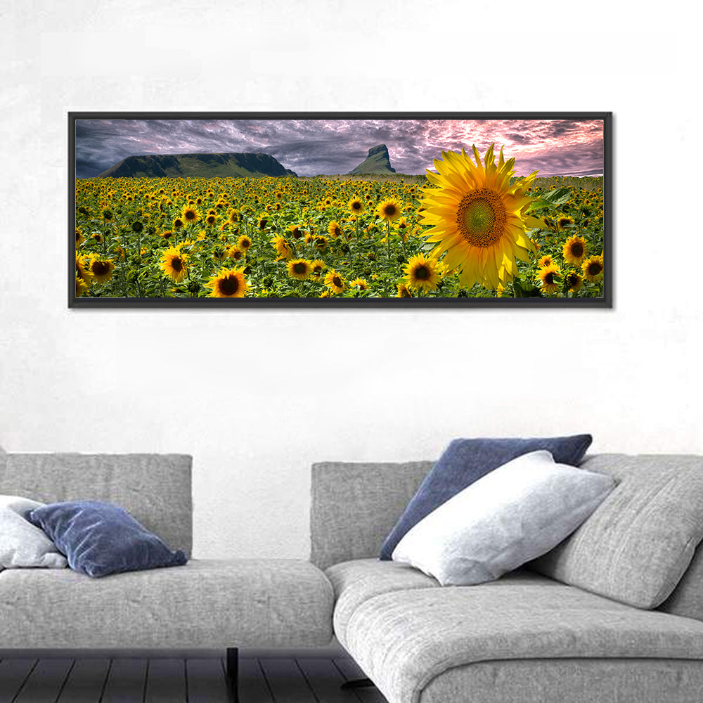 Sunflower Field with Mountains Wall Art