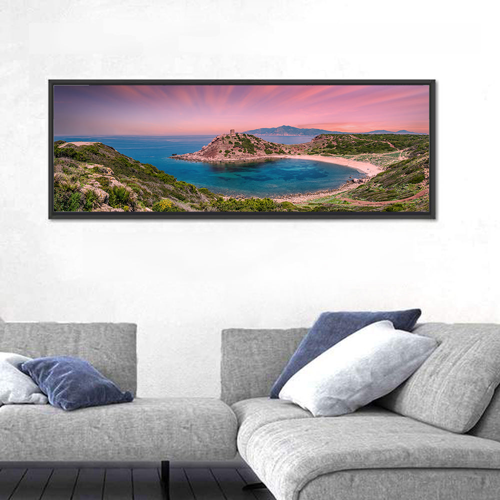Porticciolo Tower at Sunset, Alghero Wall Art in a room, panoramic