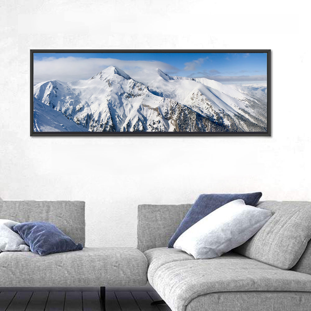 Bansko Snow-capped Peaks Wall Art in a room, panoramic