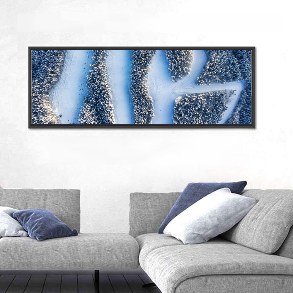 Ski Resort Pathways Wall Art in a room, panoramic