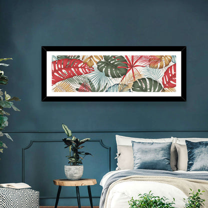 Red and Green Tropical Leaves Pattern Wall Art