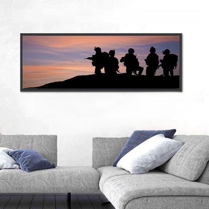 Soldiers Silhouetted at Sunset Wall Art