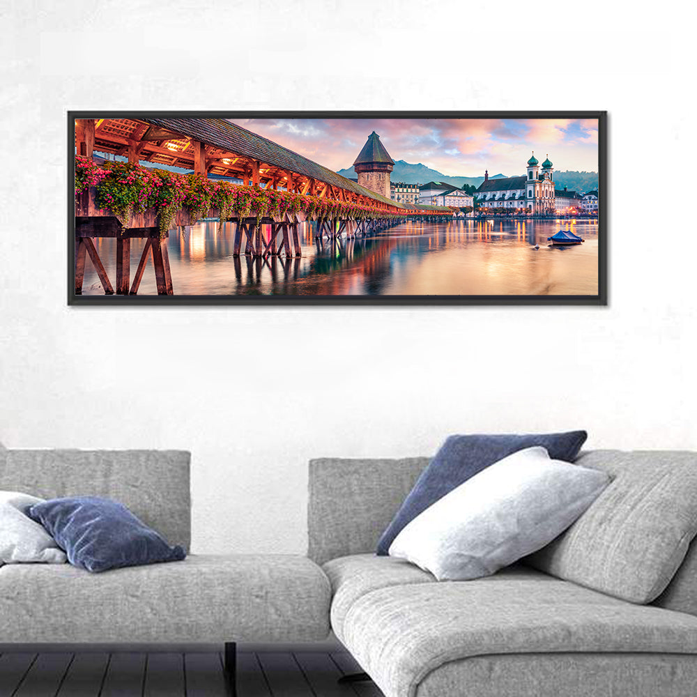 Chapel Bridge, Lucerne Wall Art in a room, panoramic