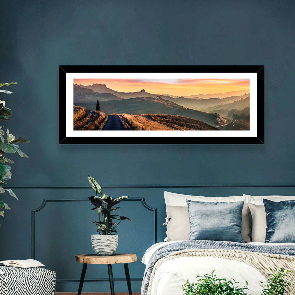 Country Road in Tuscany Wall Art in a room, panoramic