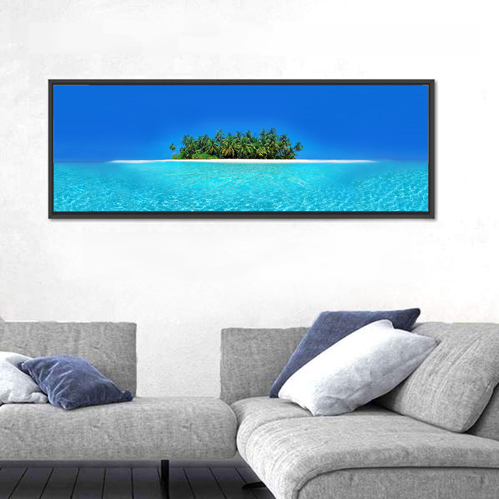 Turquoise Atoll Sandbar with Palm Trees Wall Art