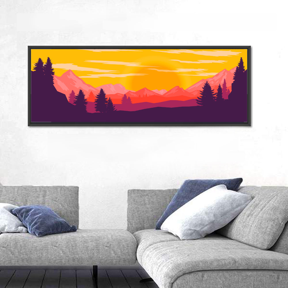 Crimson Peaks at Sunset Wall Art in a room, panoramic