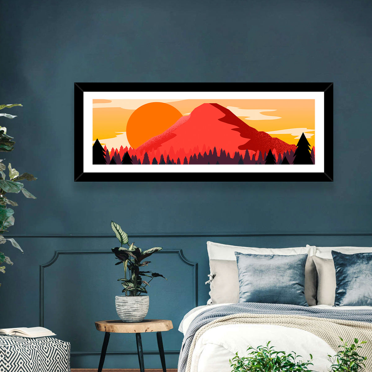 Stippled Red Mountain Sunset Wall Art
