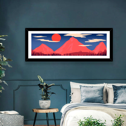 Crimson Sun Over Blue Mountains Wall Art
